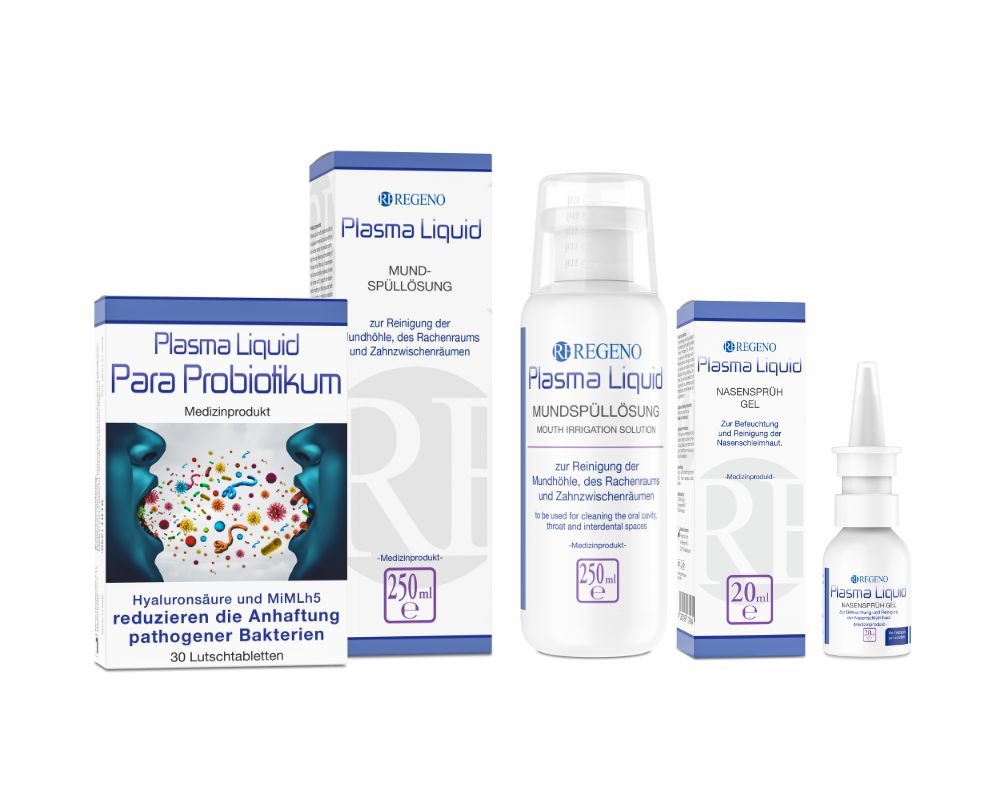 Prophylaxe-Paket: Plasma Liquid® Nasensprüh-Gel, Mundspüllösung und Para Probiotikum